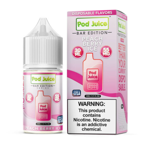 Pod Juice Salt PJ 5000 Series Peach Berry Ice Tobacco Free Nicotine E-Juice 30ml