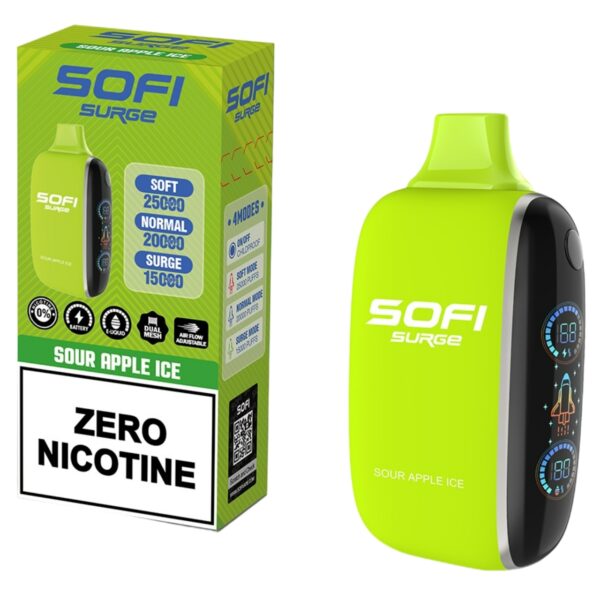 Sofi Surge Zero Nicotine 25,000 Puff Disposable Sour Apple ice