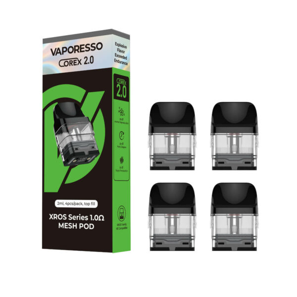 VAPORESSO XROS Replacement Pod Cartridge - 4PK 2ML Corex 2.0 Mesh 1.0 OHMS