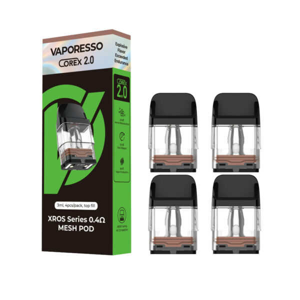 VAPORESSO XROS Replacement Pod Cartridge - 4PK Top Fill 3ML Corex 2.0 Mesh 0.4 OHMS