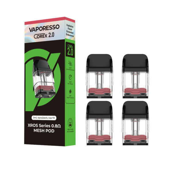 VAPORESSO XROS Replacement Pod Cartridge - 4PK Top Fill 3ML Corex 2.0 Mesh 0.8 OHMS