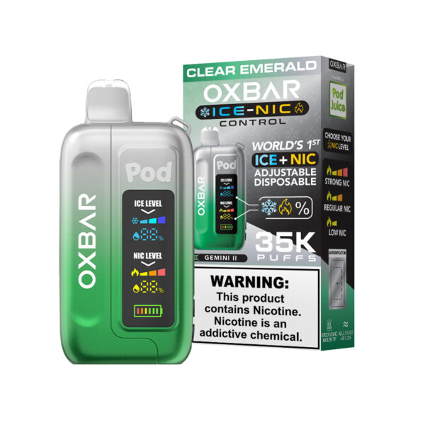 OXBAR x Pod Juice ICE-NIC Control 35K Puff Disposable Clear Emerald